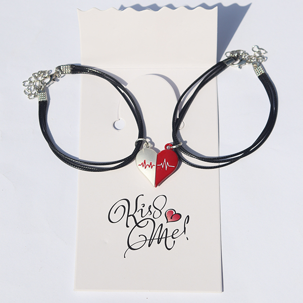 2Pcs Magnetic Heart Couple Bracelet Set with Adjustable Bands