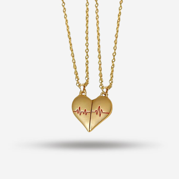Heartbeat Magnetic Heart Golden Pendant Necklace for Girls & Boys