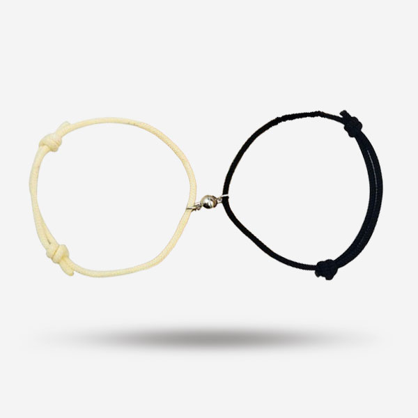 Bell Shape Magnetic Connector In Black and White Couple Bracelet