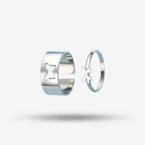 Elegant Silver Adjustable Butterfly Rings Set – Stylish Rings for Couples