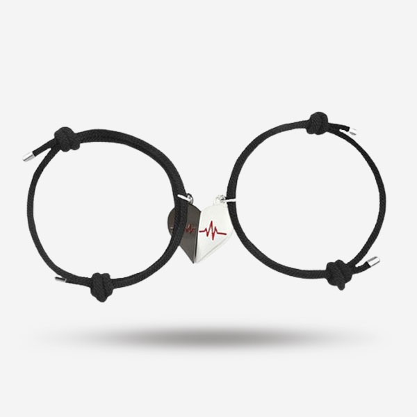 2Pcs Black & White Magnetic Heart Adjustable Bracelets for Lovers