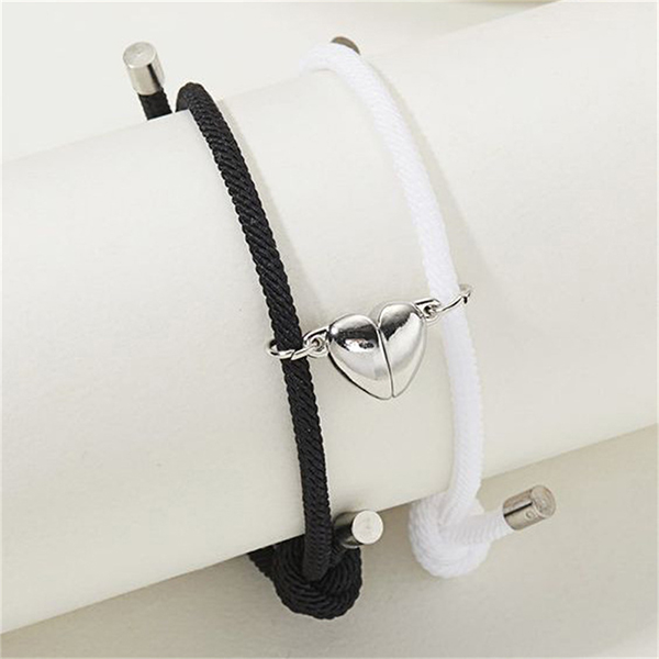 Braided Rope Couple Wristbands – Magnetic Love Heart Bracelet Set