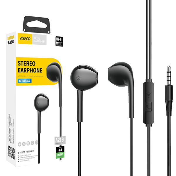A219 Aspor 3.5mm Universal Earphones with High Bass Quality Sound and Hands-Free Function