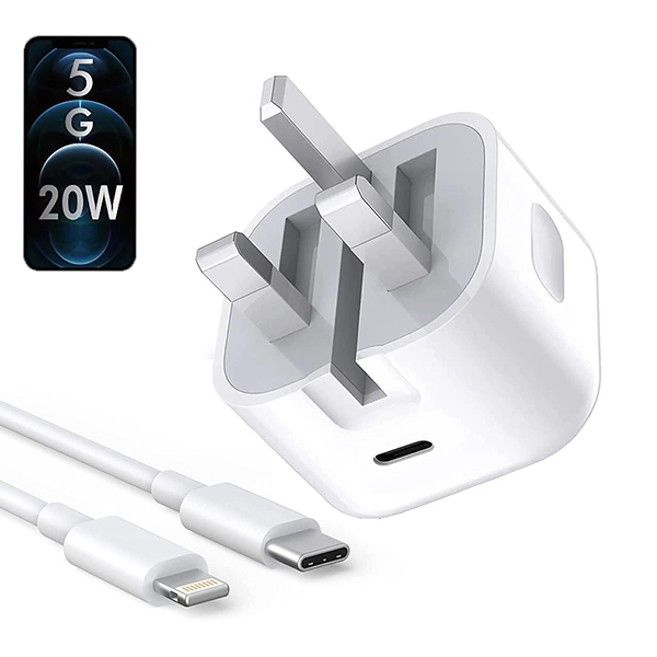 IPhone USB-C PD 20W Power Adapter Charger with UK 3-Pin Plug & Cable